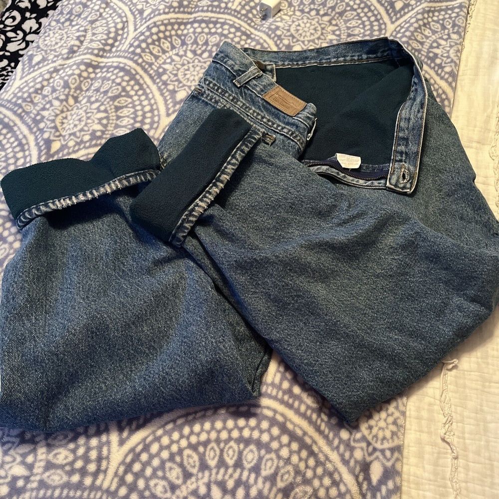 VTG LL BEAN Mens Fleece Lined Denim Jeans Medium Blue Size 42x30